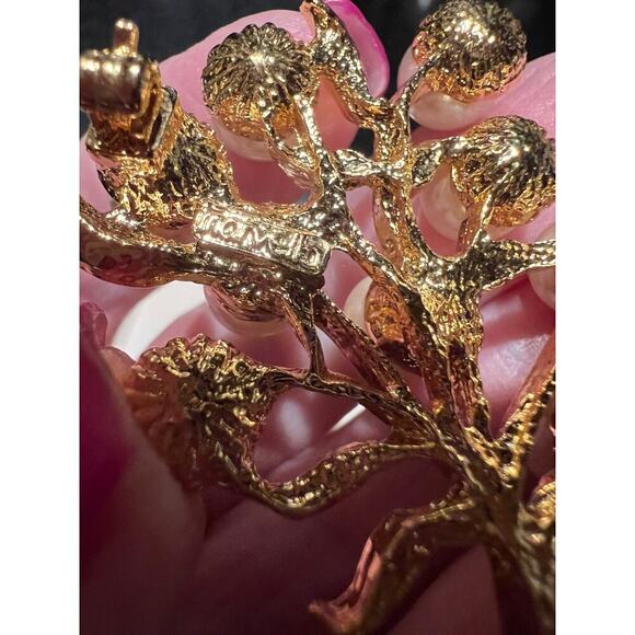 Marvella Vintage Tree Of Life Gold Faux Pearl Brooch Signed - Picture 4 of 6